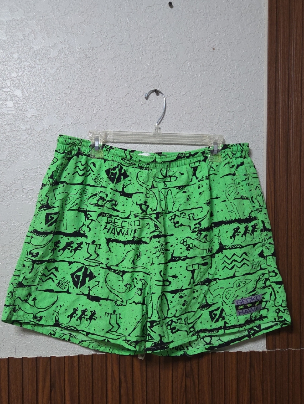 Gecko Hawaii Neon Green Men's Swim Trunks Xxl Size